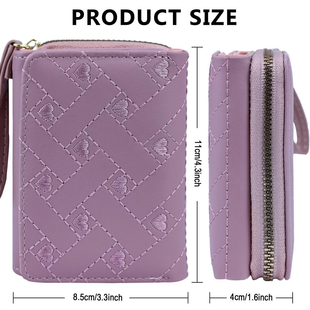 5959 Cute Leather Wallet Minimalist Kawaii Coin Purse with ID Window Travel - Picture 3 of 7